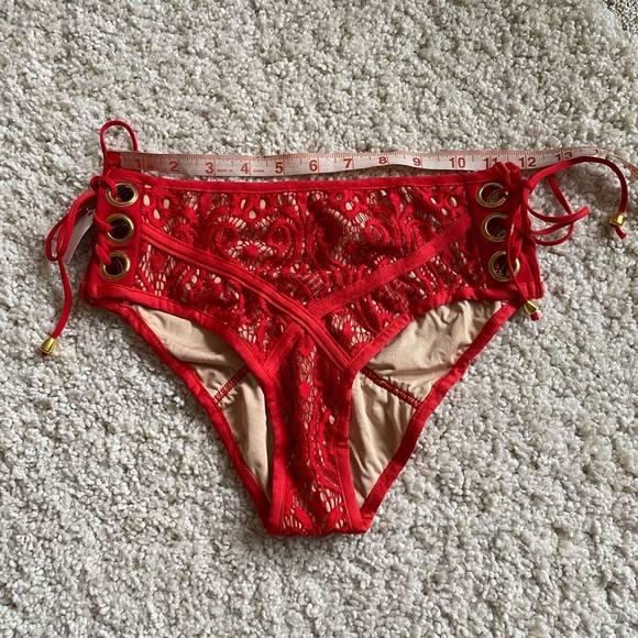 Red bikini lace design high rise high waist small bottom medium top NWT - Picture 10 of 14